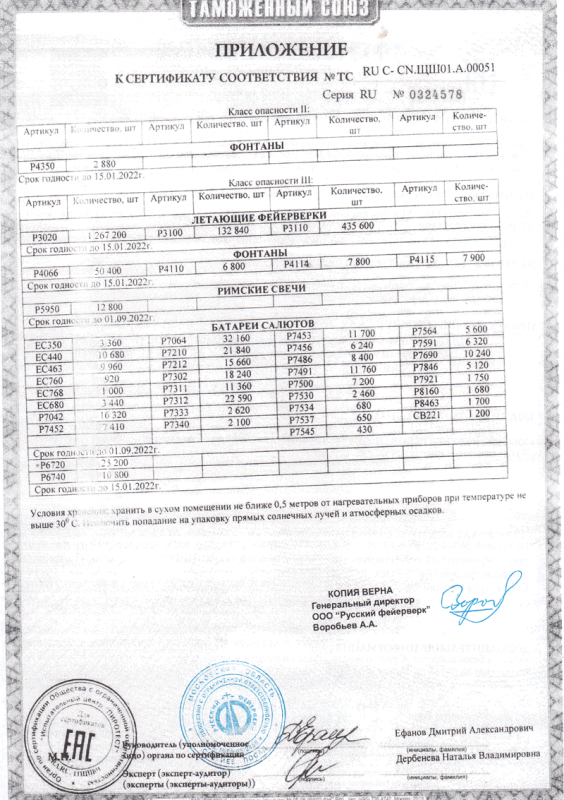 Сертификат соответствия № 0324578  - Тюмень | tyumen.salutsklad.ru 
